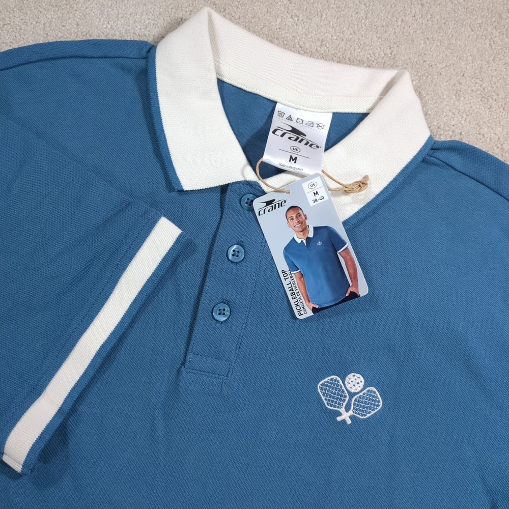 Crane Men's Blue Moisture Control Pickle Ball Polo Shirt Size‎ M